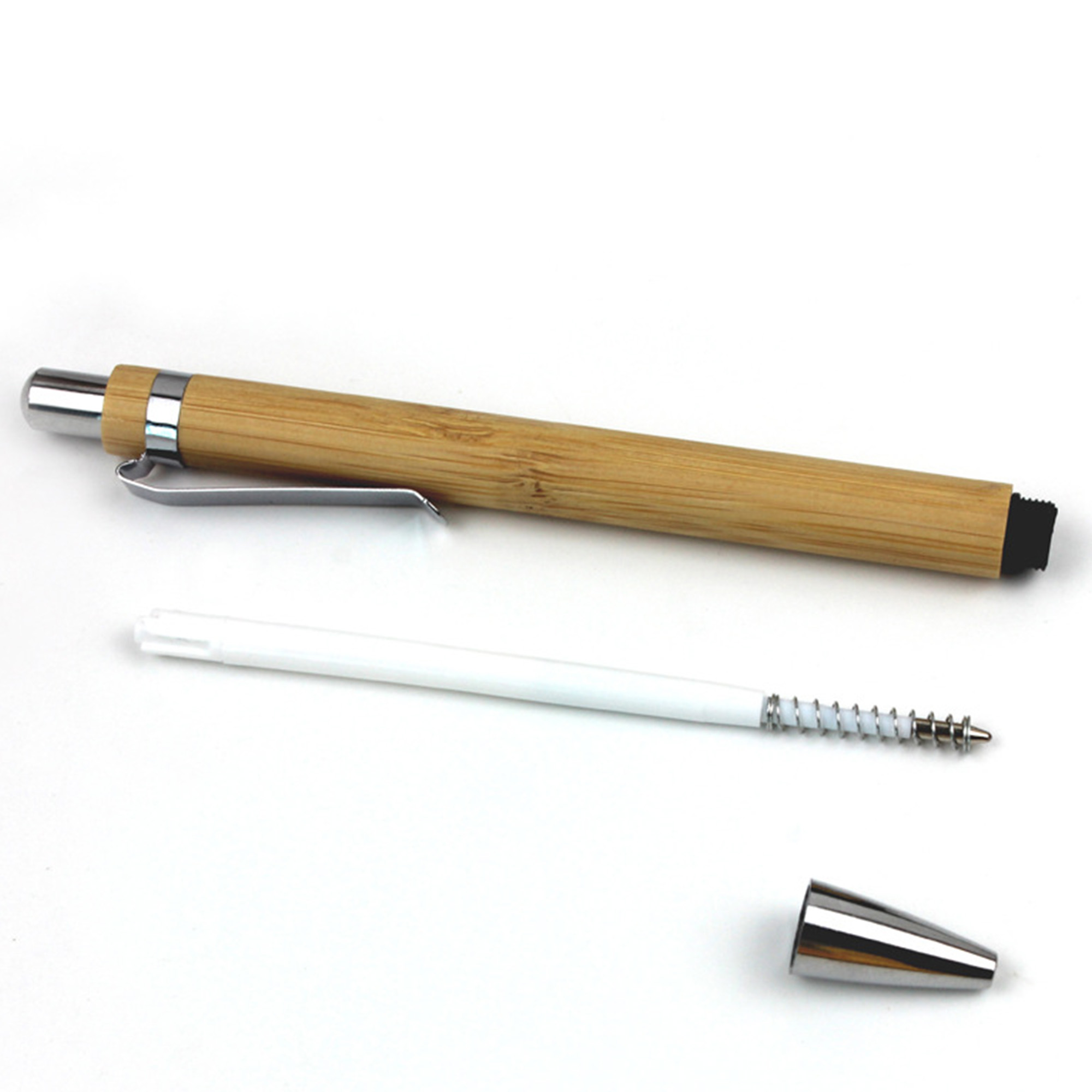 Plastic Wood Grain Click Ballpoint Pen With Clip 1