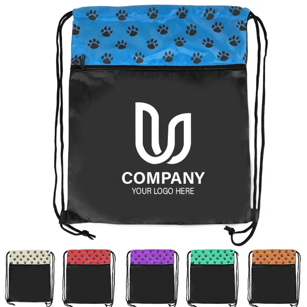 Paw Print Drawstring Backpack -14.5"x18" 2
