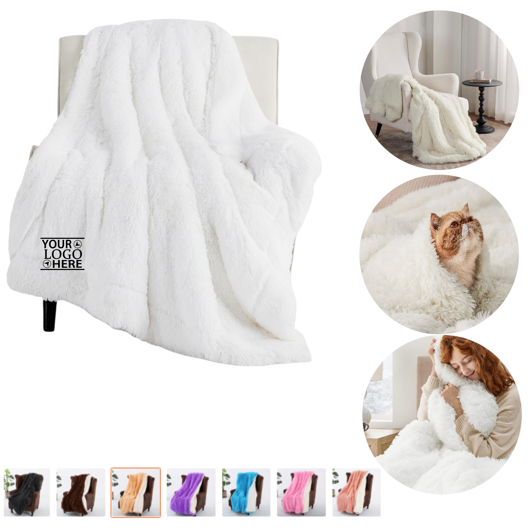 Faux Fur Cream Throw Blanket 3