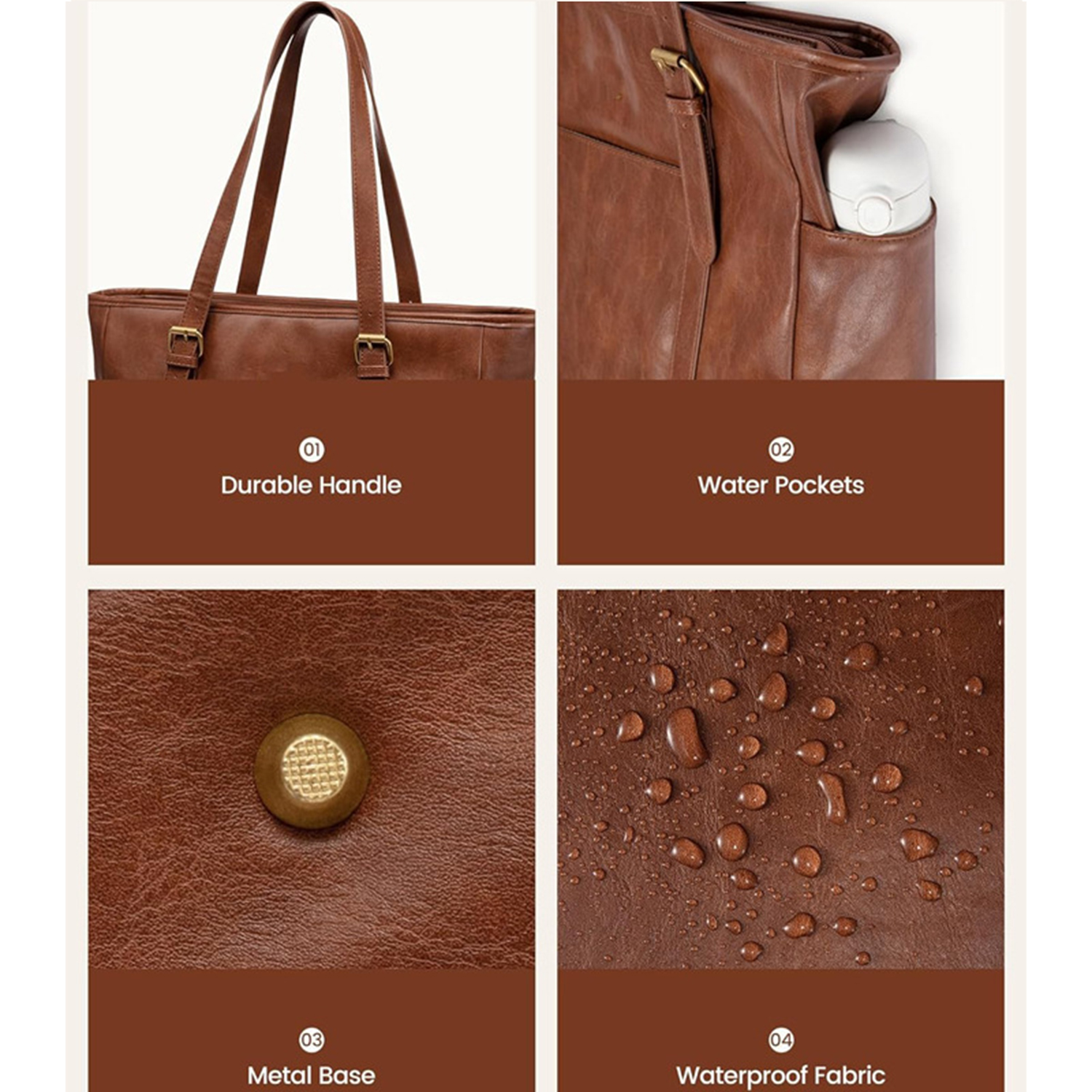 15" Waterproof PU Leather Laptop Tote bag 1