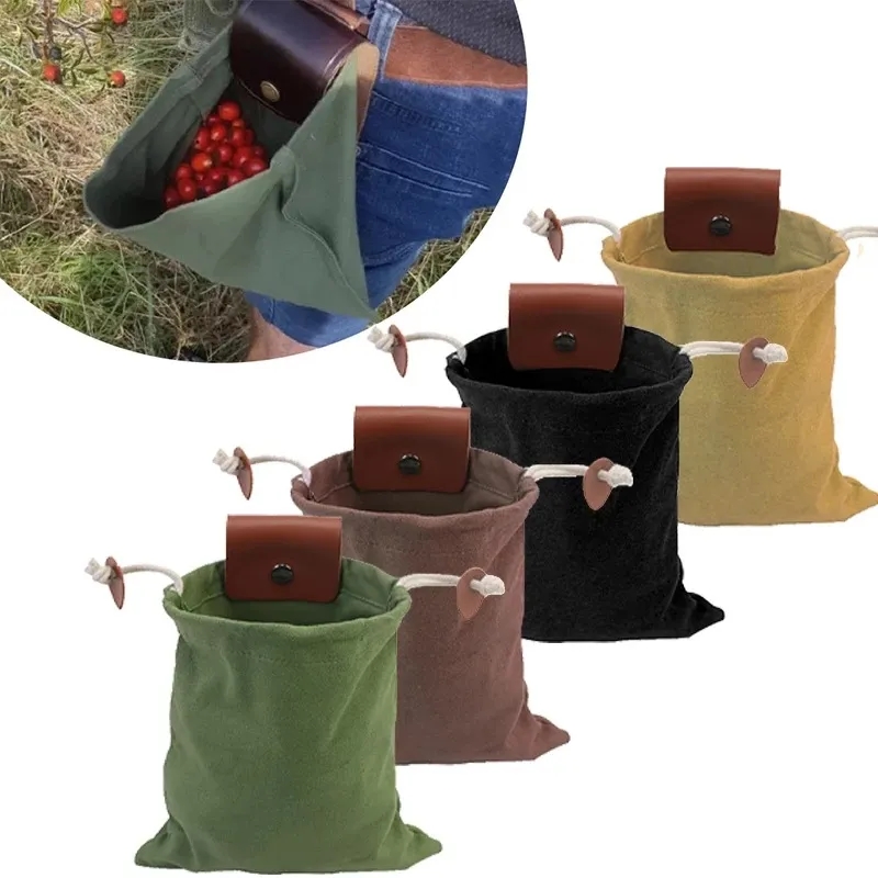 Mushroom Foraging Bag Waxed Canvas Collapsible CampingPouch 4