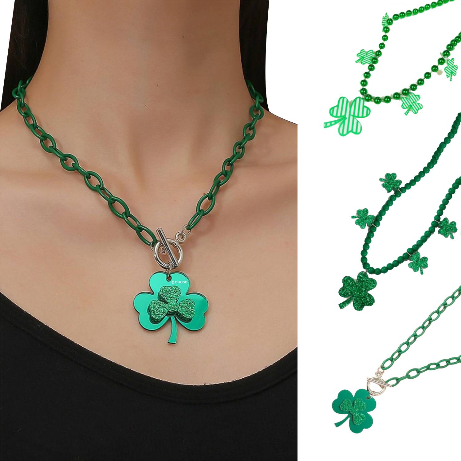 Fashion personality green clover necklace collarbone chain 5