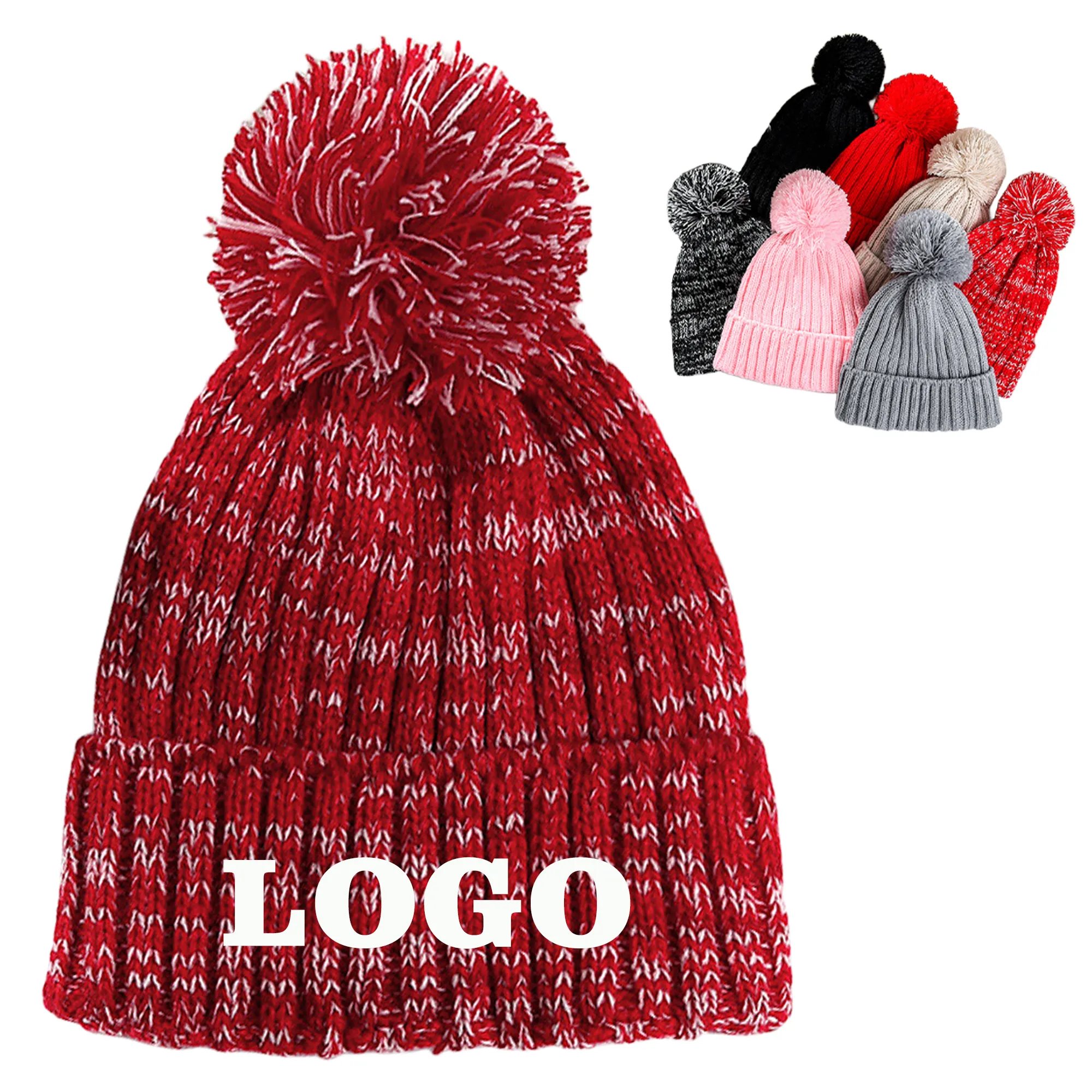 Children's Cuffed Knit Beanie W/Pom 1