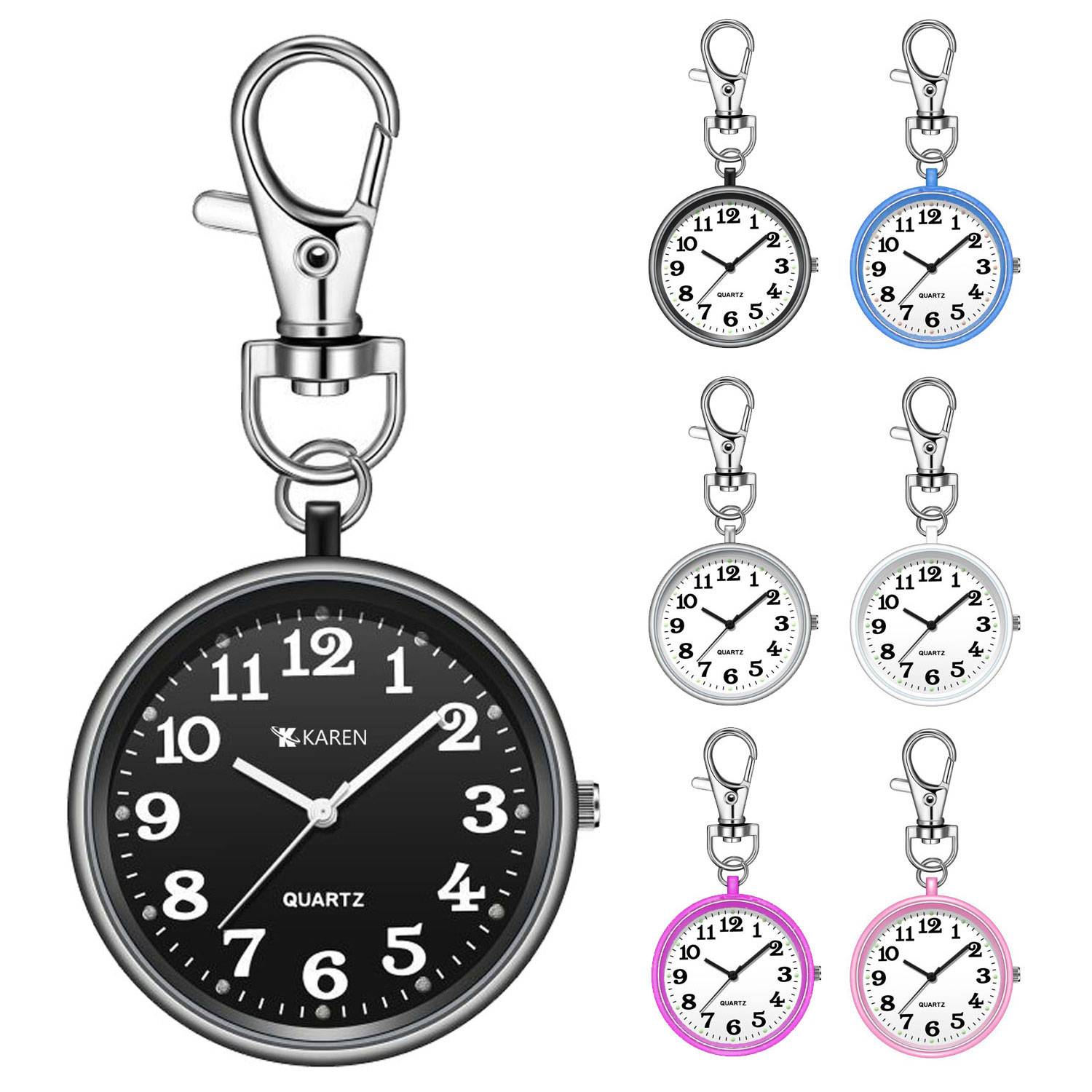Hanging Round Quartz Nurse Pocket Watch w/ Key Buckle 1