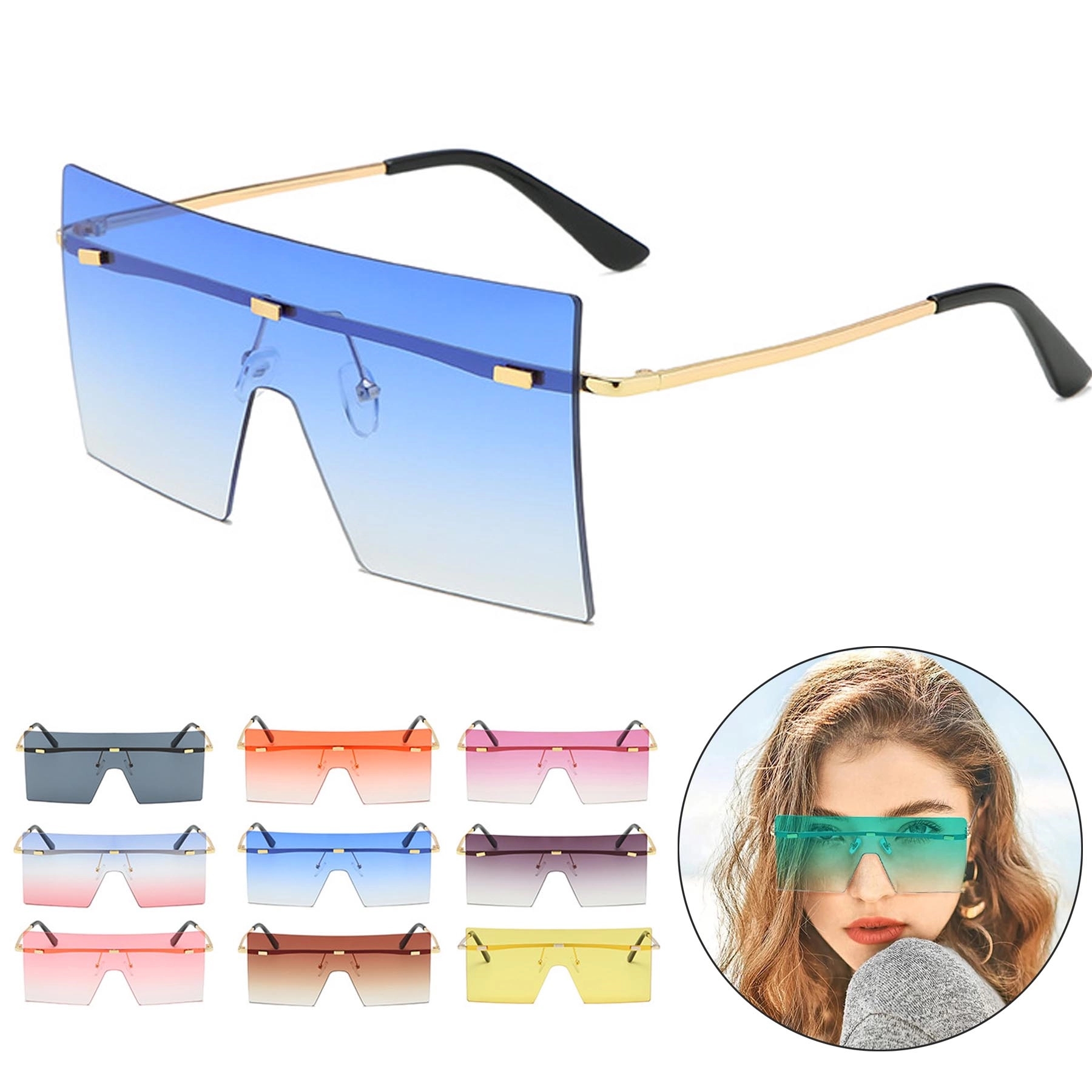 Retro Rimless Rectangle Sunglasses 6