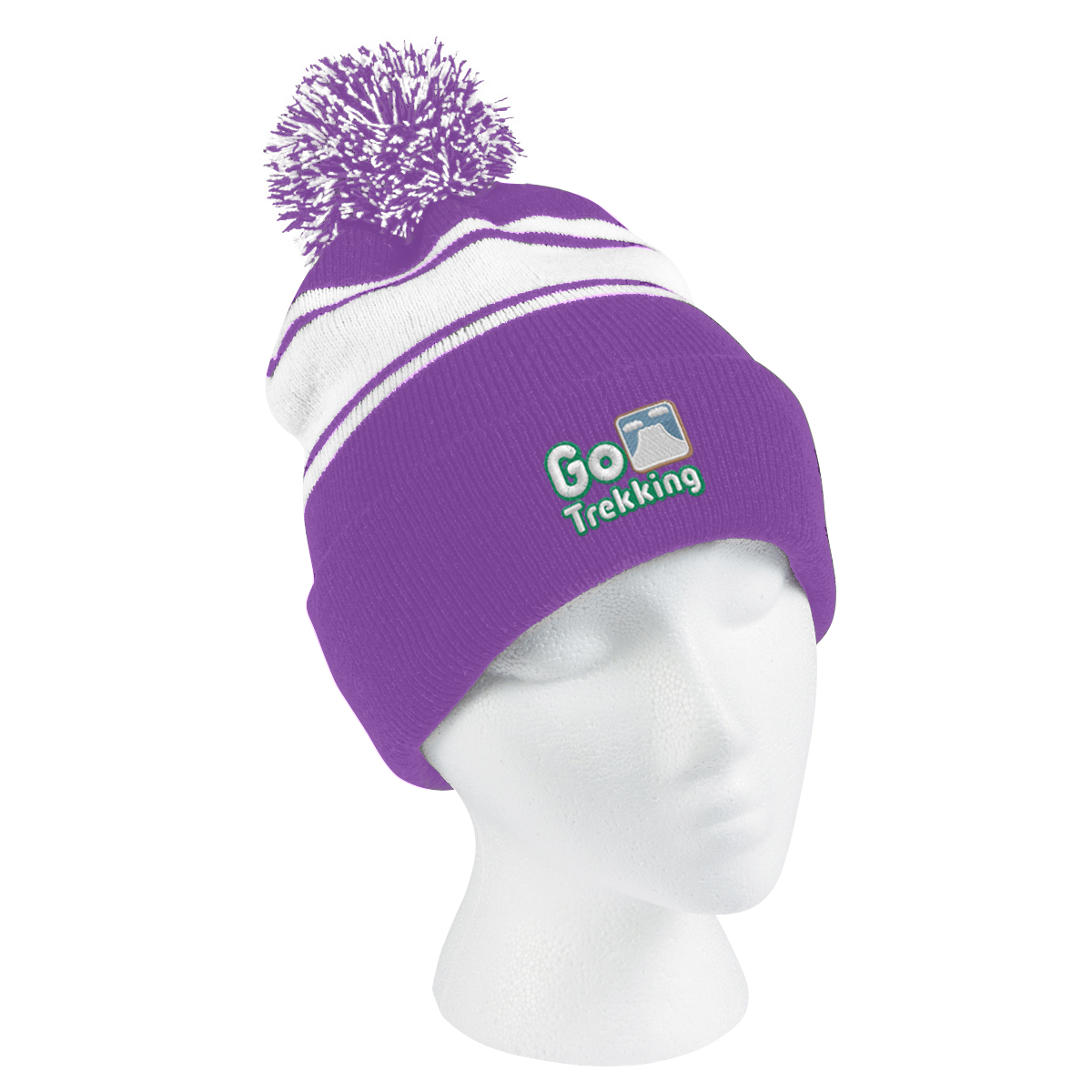 Two-Tone Knit Pom Beanie With Cuff 8