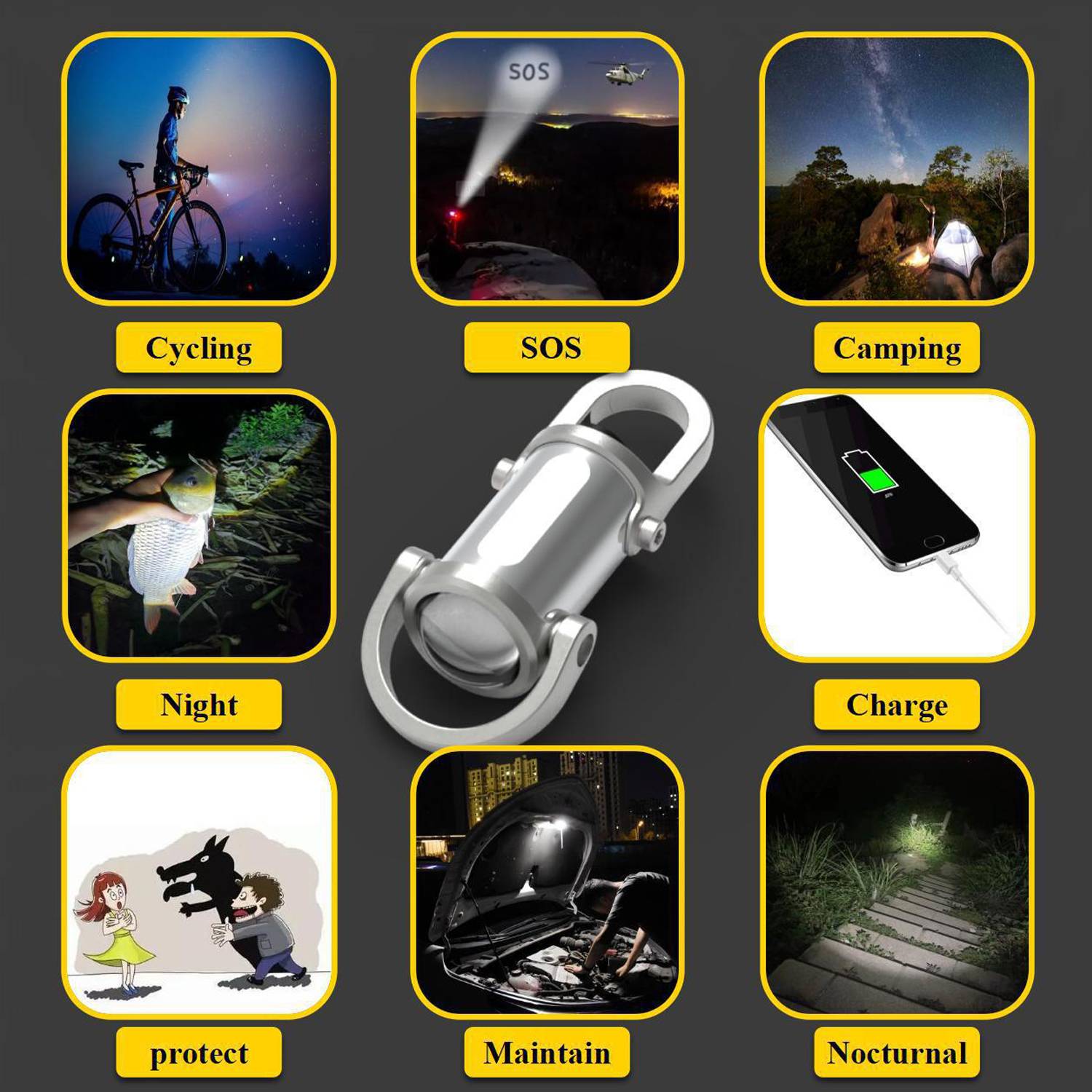 Mini Rechargeable Flashlight Keychain w/ Hook 3