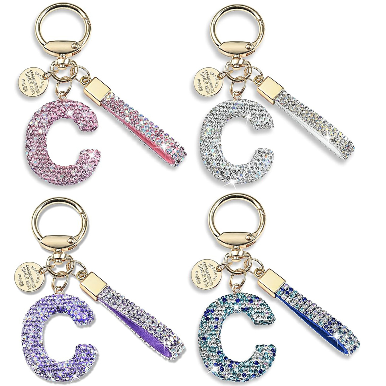 Sparkly Initial Letter Alloy Keychain 4