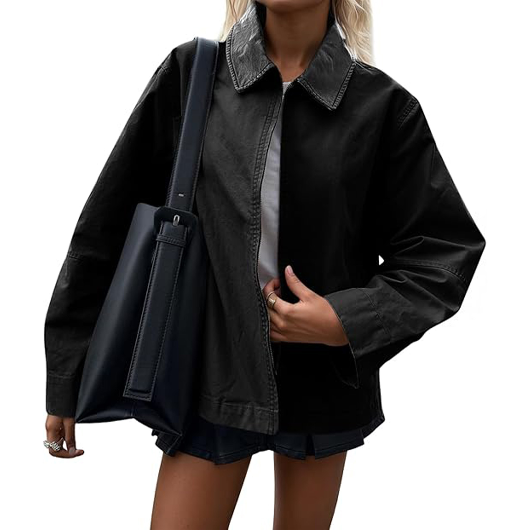 Women's Spring And Autumn UP Leather Lapel Casual Jacket 2