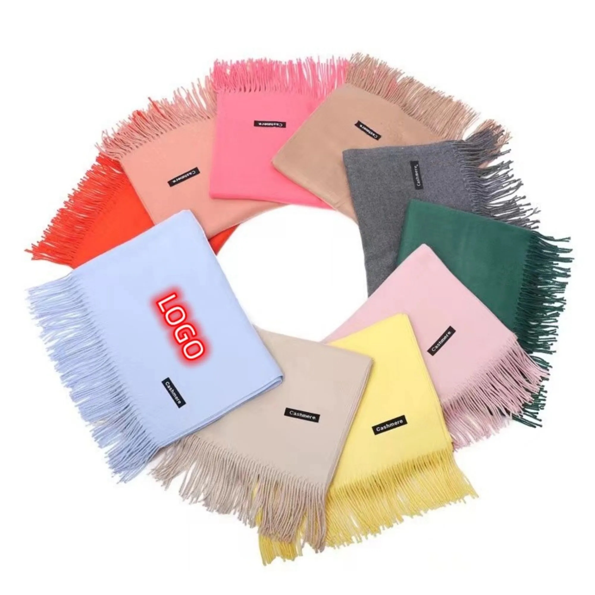 MOQ50Pcs Oversize Cashmere Pashmina Woven Scarf With Fringes