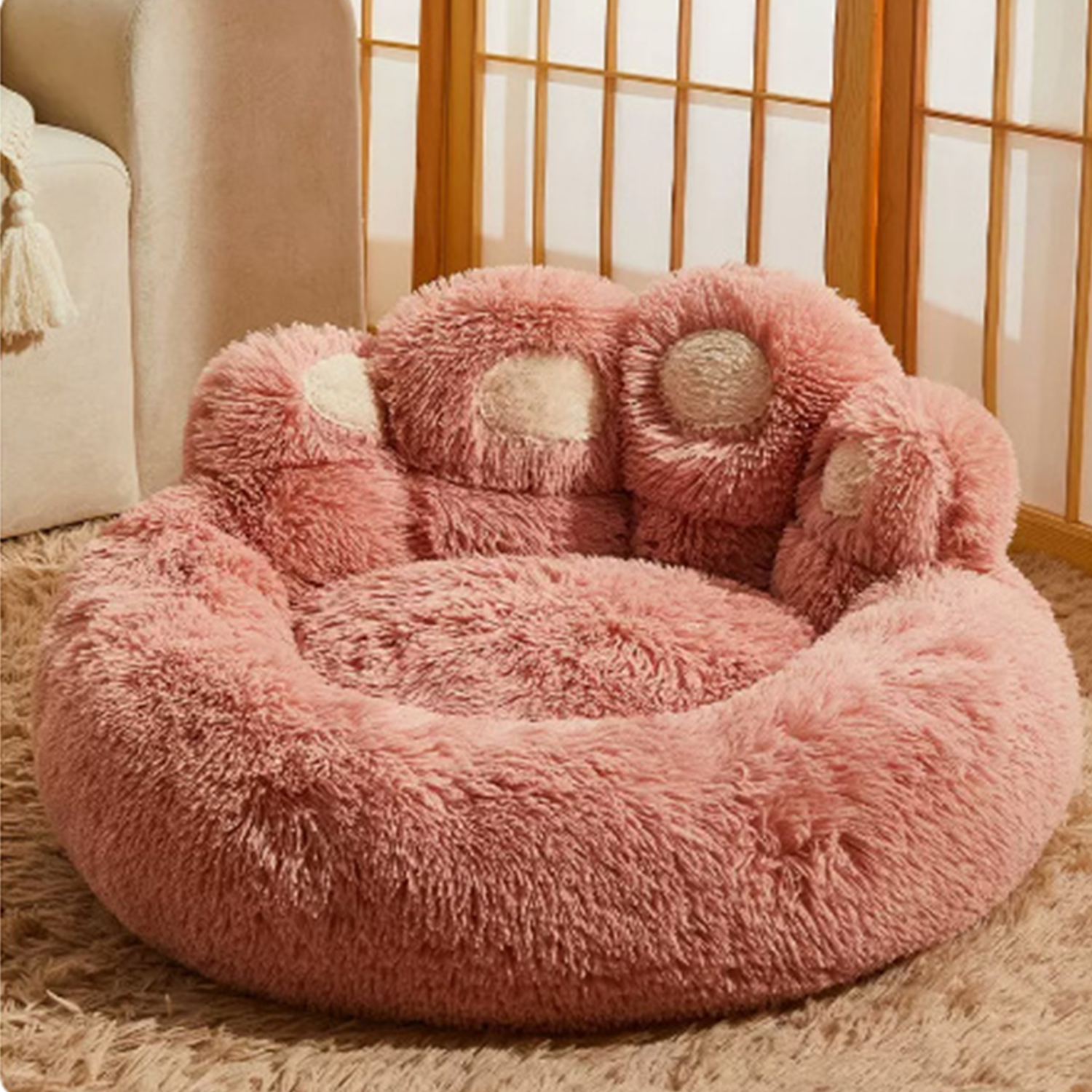 Paw Shape Long Plush Seasons Warm Cozy Pet Cat Dog Bed 7