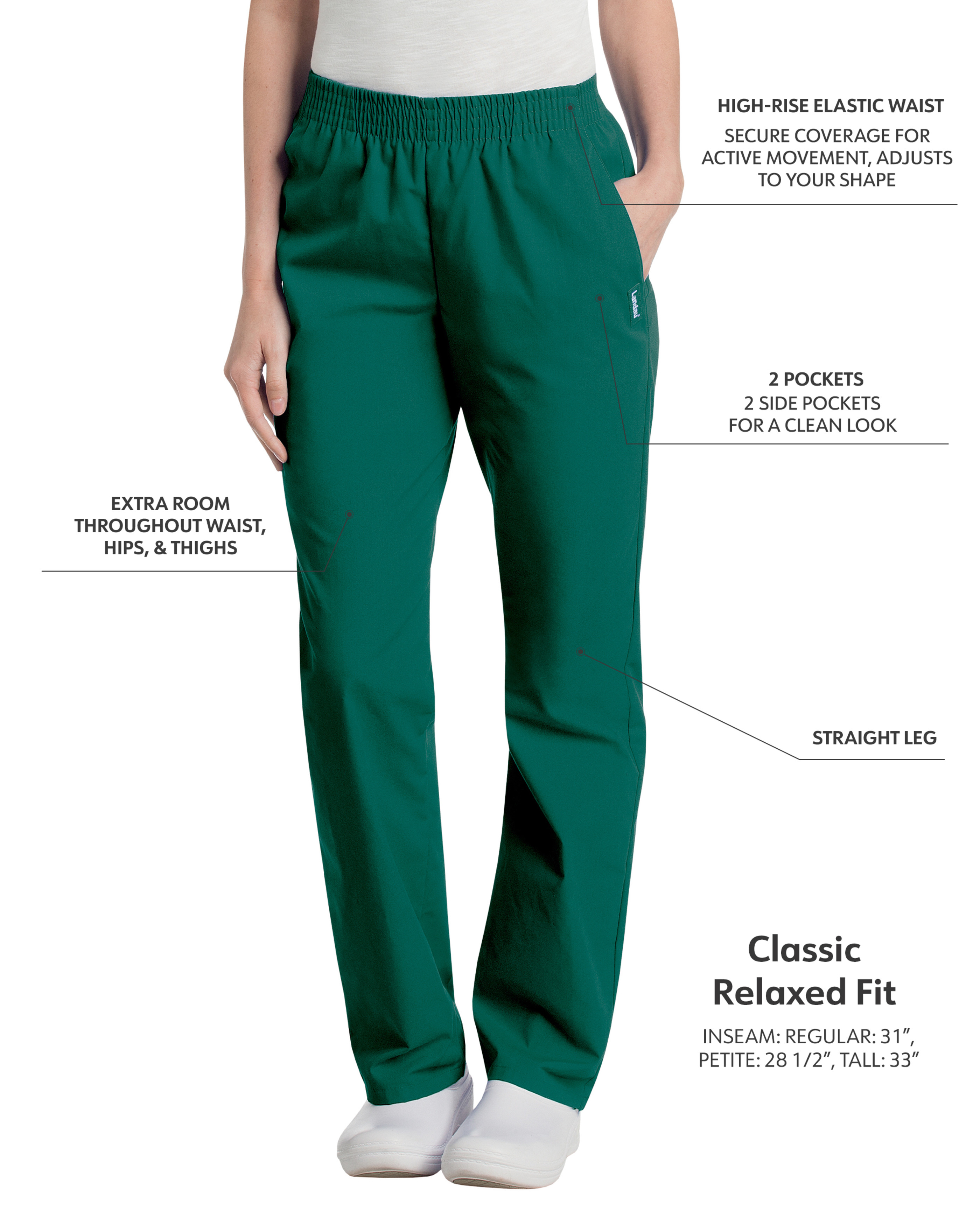 Landau - Essentials - Women's Two-Pocket High-Rise Elastic Waist Straight Leg Pant 20