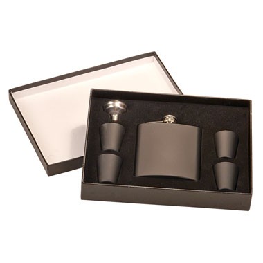 6oz Stainless Steel Flask Set - Black, custom water bottle with logo imprint 2