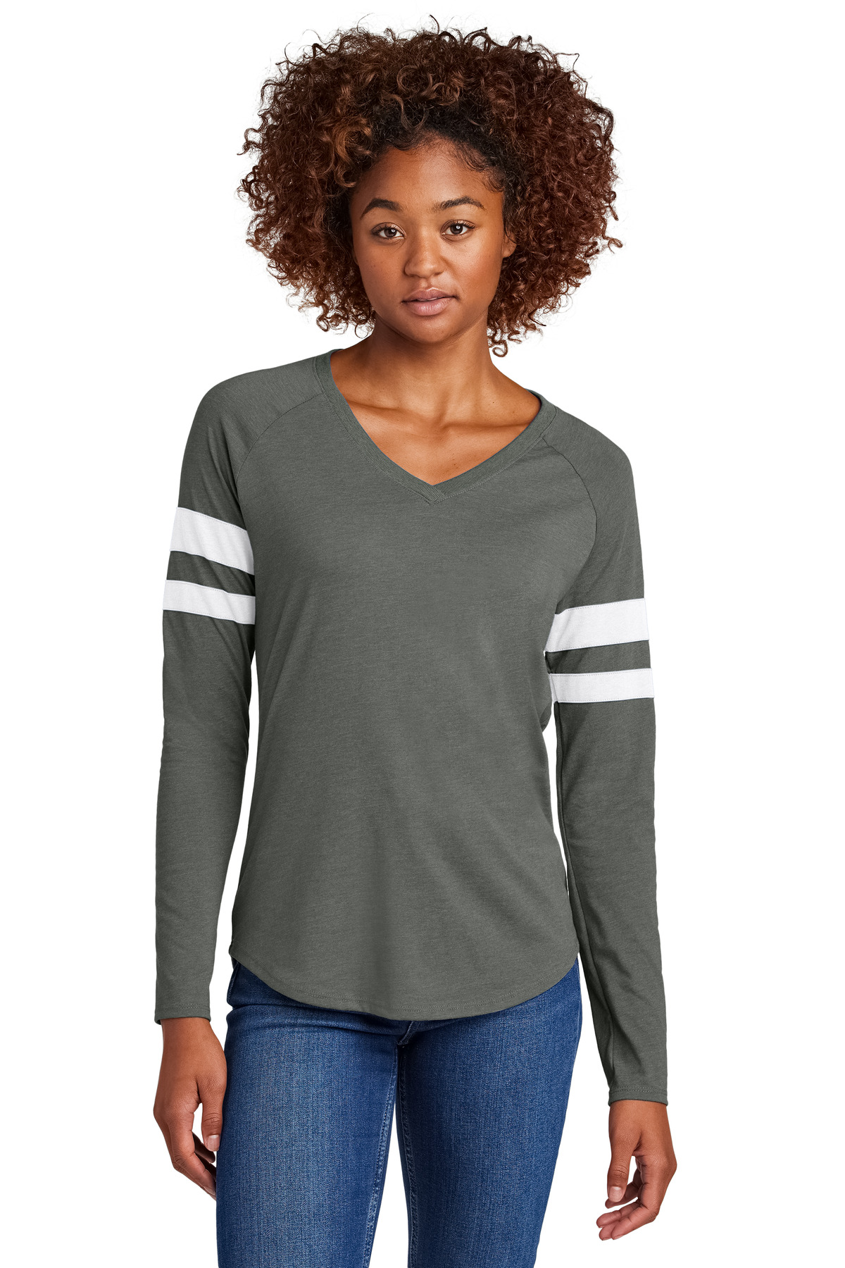 Sport-Tek Women's Halftime Stripe Long Sleeve V-Neck Tee LST6043 26