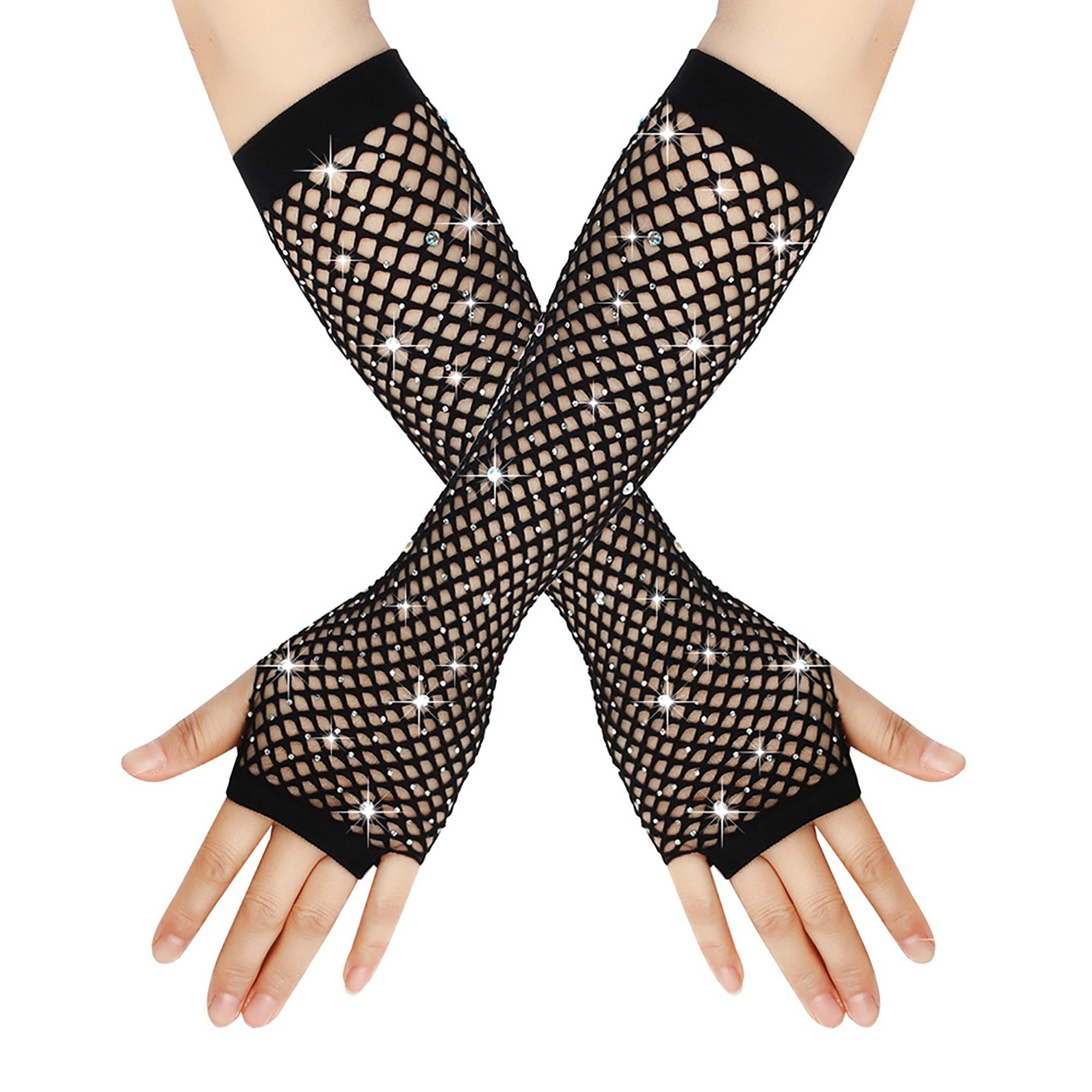 Rhinestone Fish Net Gloves 4
