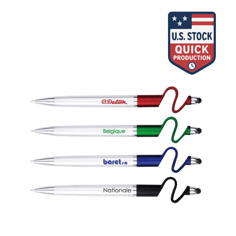 Stylus Pen with Silver Barrel Design & Built-In Phone Holder 4