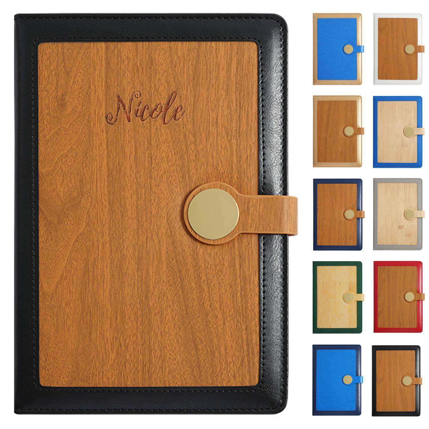 A5 PU Leather Metal Clasp Wood Grain Notebook 2
