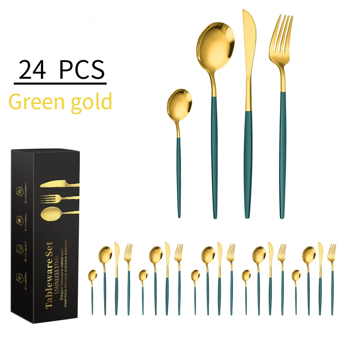 24 Piece Golden Plated Stainless Steel Flatware Set 6