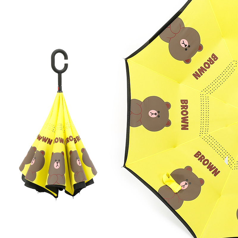 Cartoon Pattern Double Layer Reverse Umbrella with C-Shaped Handle 5