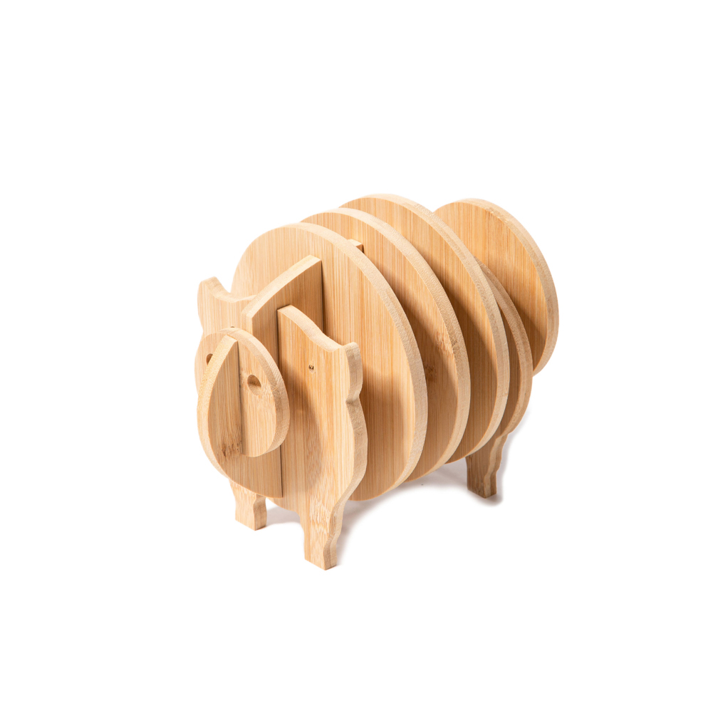Pig Shaped Bamboo Coaster and Table Top Decoration 3