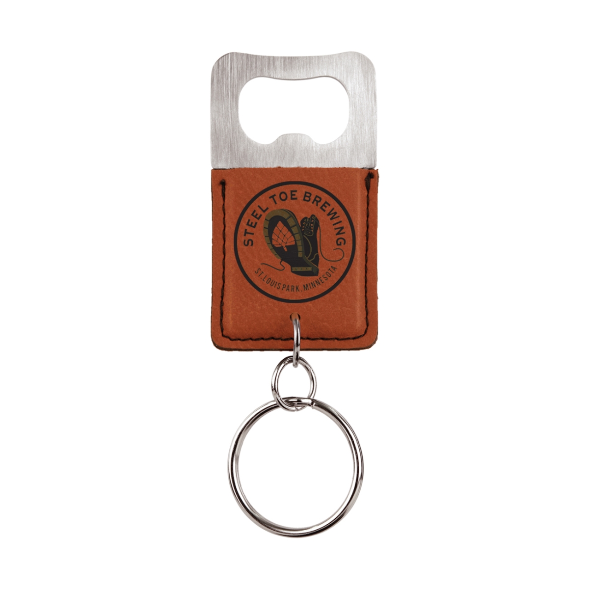 Laser Engraved Leatherette Key Tag with Bottle Opener Rectangle (2.75"x1.5") 2