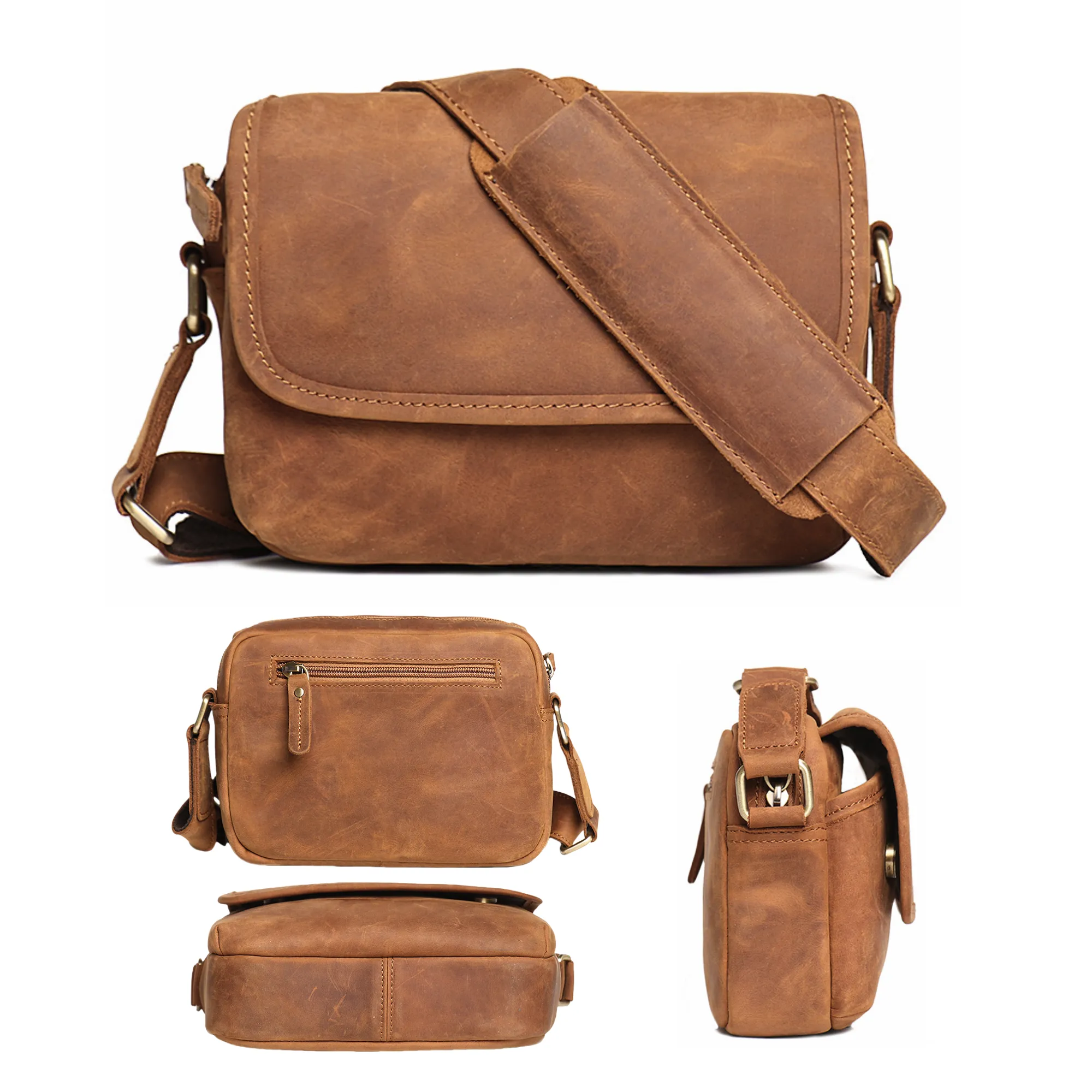 Vintage Crazy Horse Leather Shoulder Crossbody Bag 5