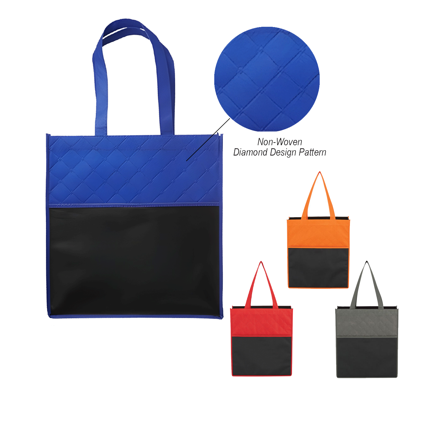 Reusable Quilted Pocket two-tone red black Grocery Tote Bag 1