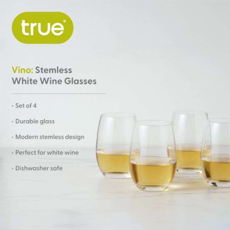 True® Vino Stemless White Wine Glass, set of 4 5