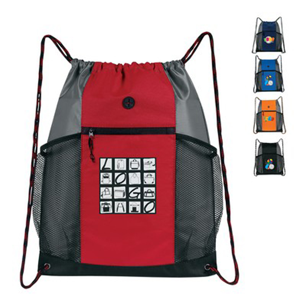 Polyester Two-Tone Multi-Pocket Drawstring Bag. 2