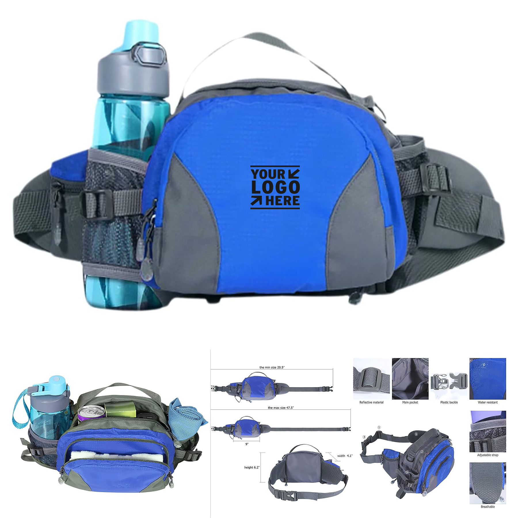Men Women Waterproof Bottle Holder Hiking Fanny Running Belt Lumbar Pack Waist Bag 2