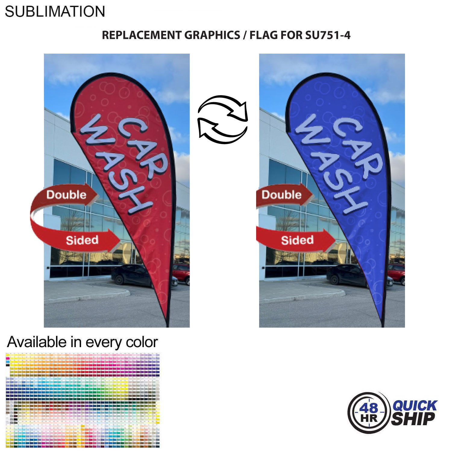 48Hr Quick Ship Replacement Flag for 12' Medium Tear Drop Flag Kit, Full Color Graphics Double Sided 2