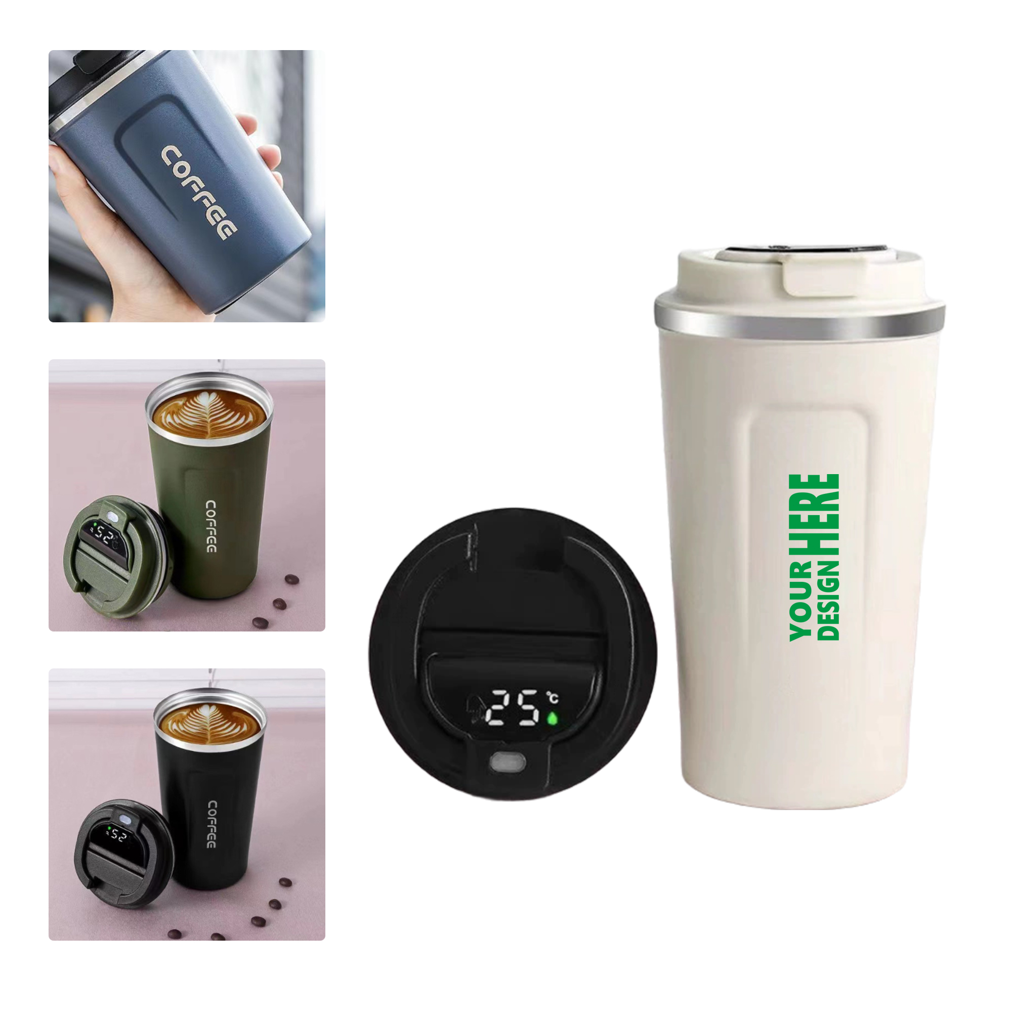 MOQ 50 Smart Temperature Measuring Coffee Mug Stainless Steel Vacuum Cup 1