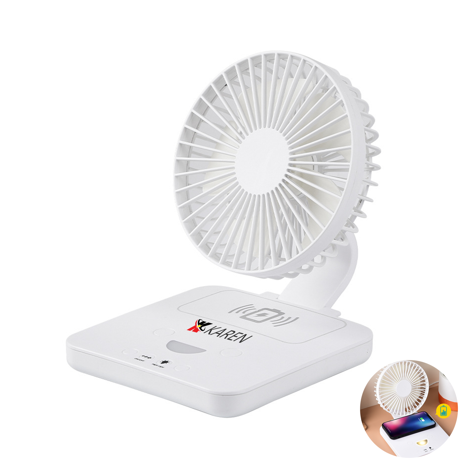 Desktop Portable Rechargeable Fan W/ Wireless Charger 2