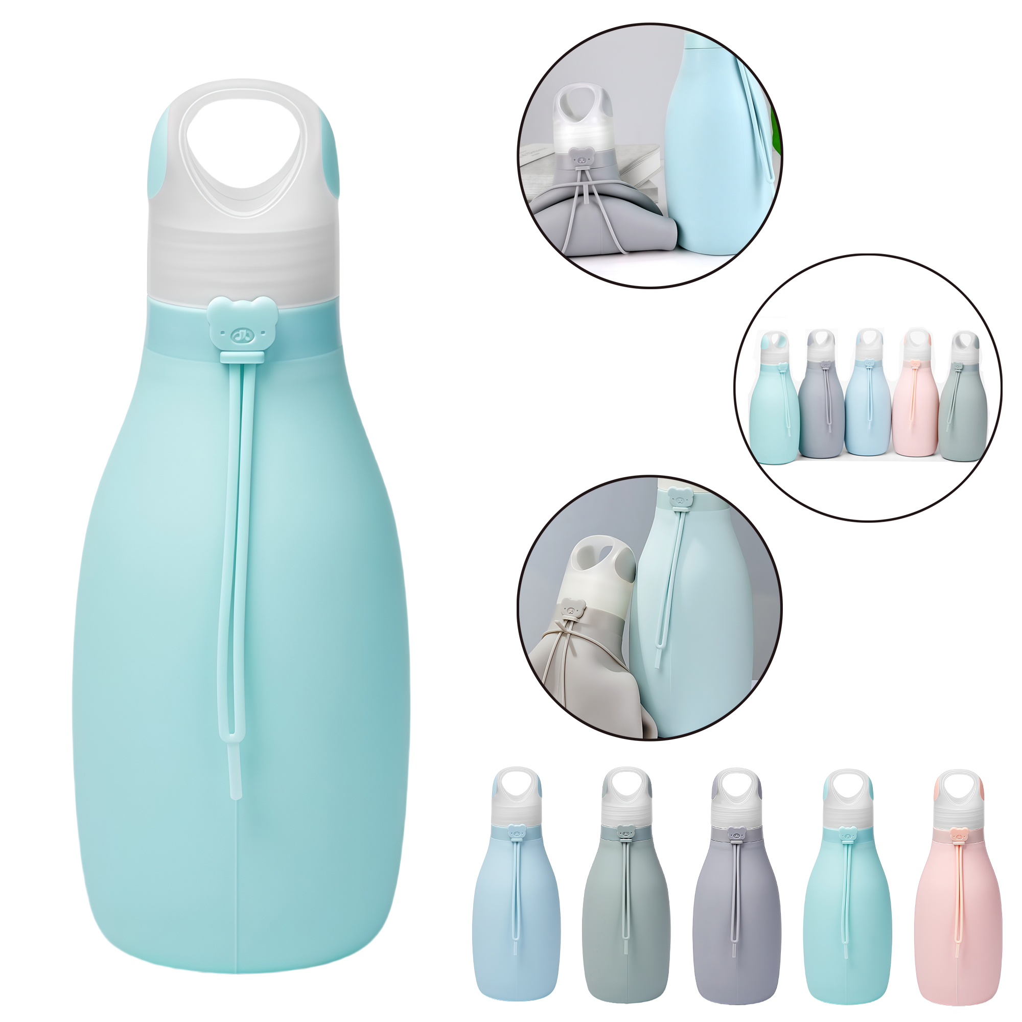 500ml Collapsible Silicone Water Bottle for Outdoor Cycling Sports Ins Style Student with Rope 3