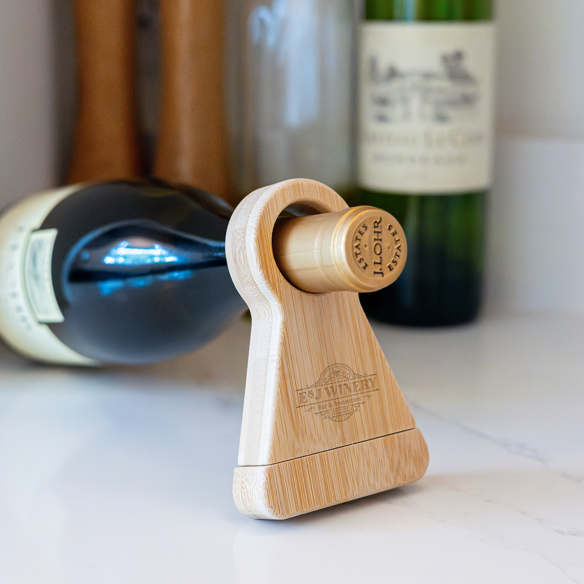 Bamboo Wine Bottle Stand With Corkscrew 4