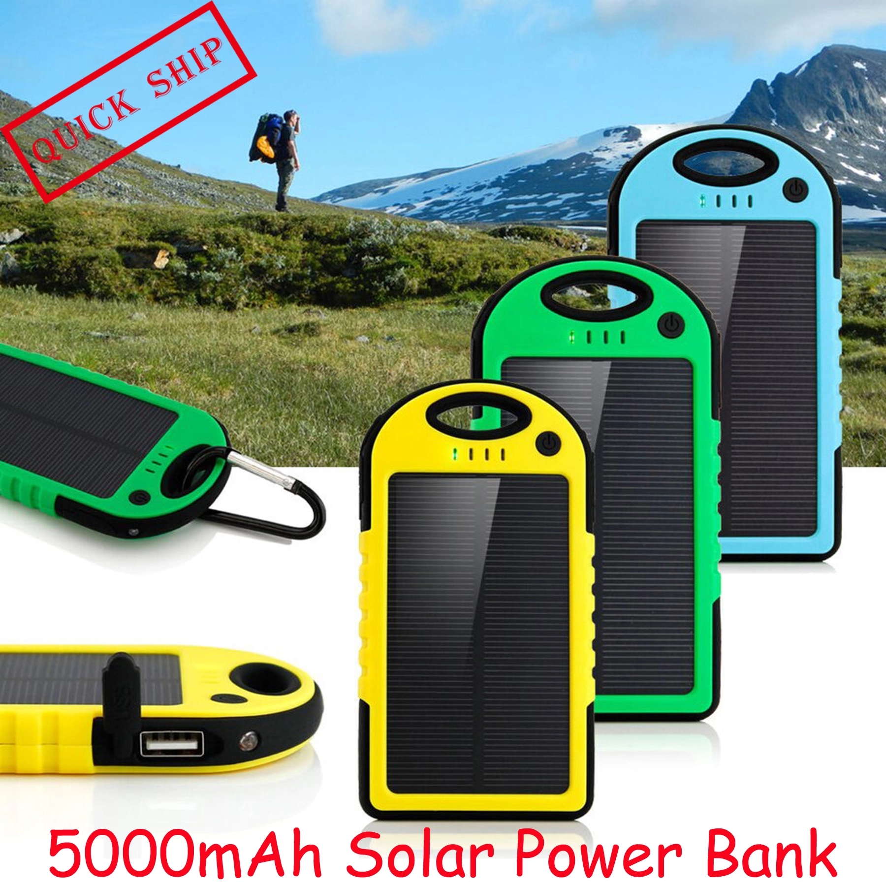 STOCK 3 in 1 Waterproof Solar Charger with LED SOS Light 2