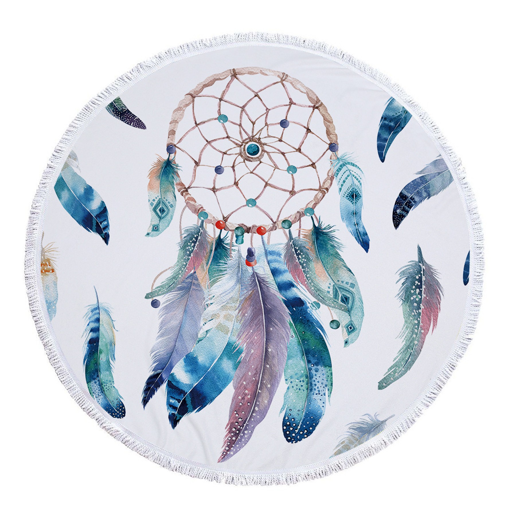 Dreamcatcher Printing Round Beach Towel With Tassels 1