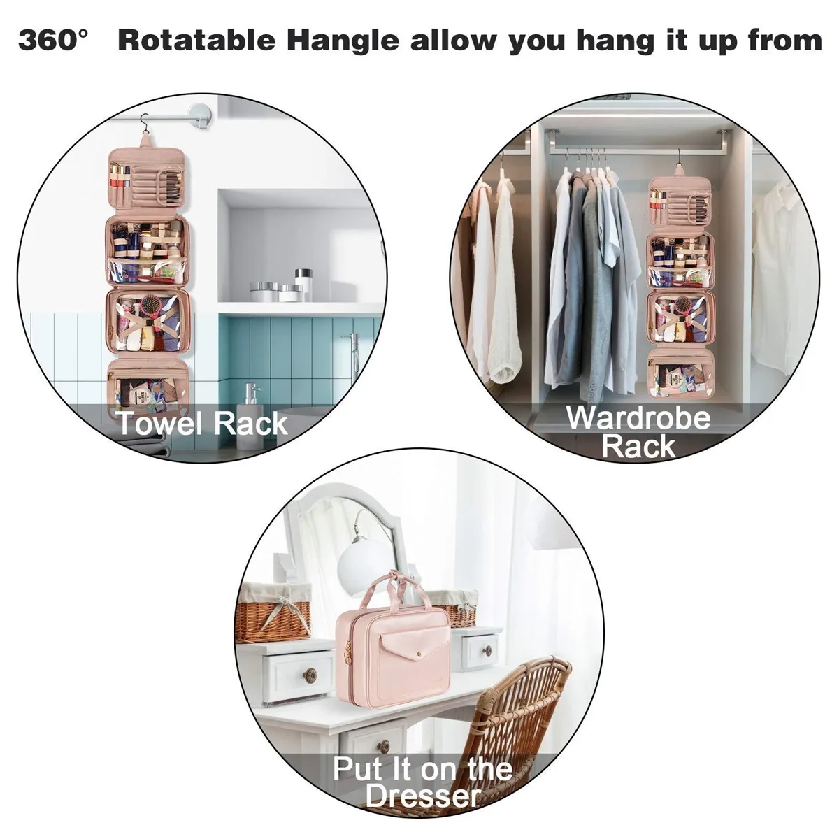 Pink Travel Toiletry Hanging Bag for Women 6