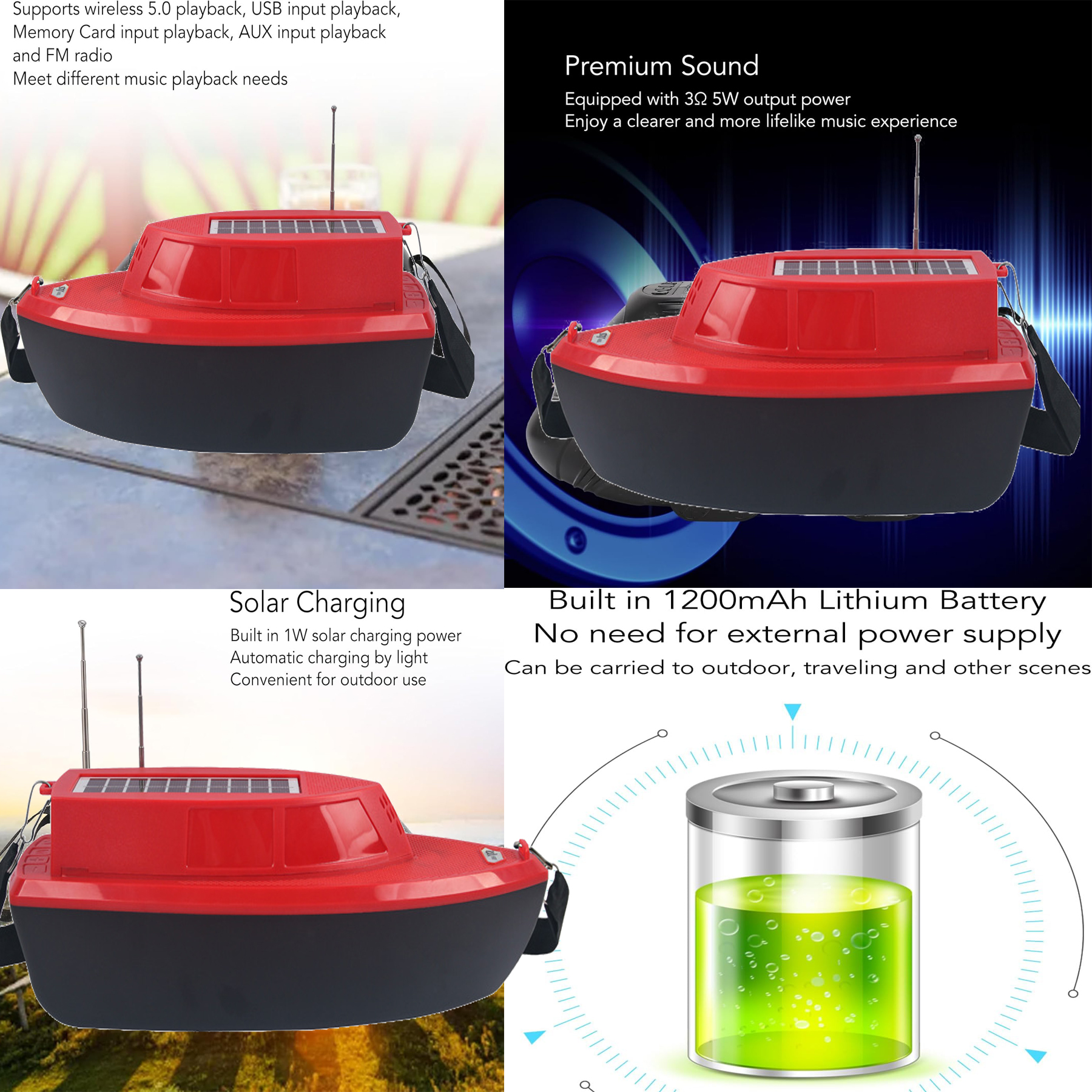 Solar Powered Outdoor Wireless Speaker Flashlight 3