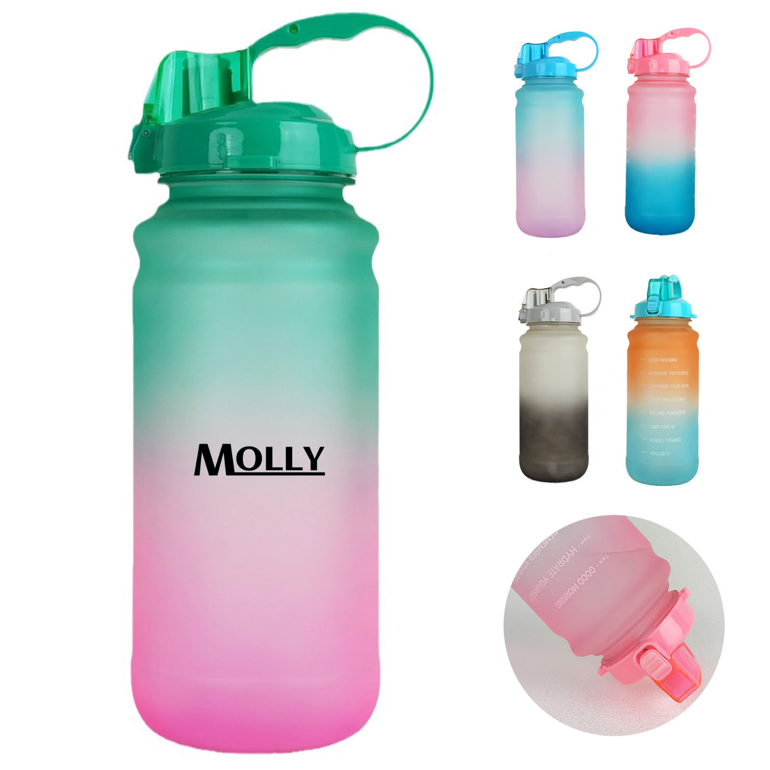 64Oz Motivational Time Marker Water Bottle W/ Straw 8