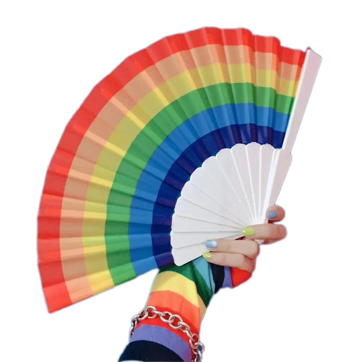 Rainbow Rave Folding Pride Plastic Fan 8