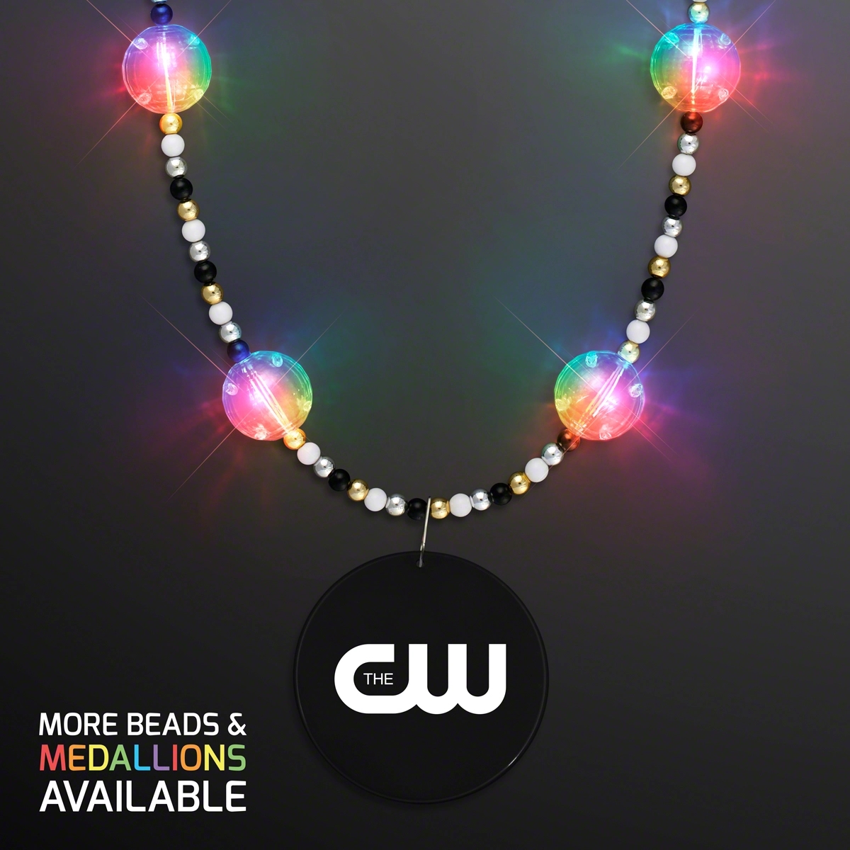 Multicolor Light Beads Necklace with Black Medallion 3