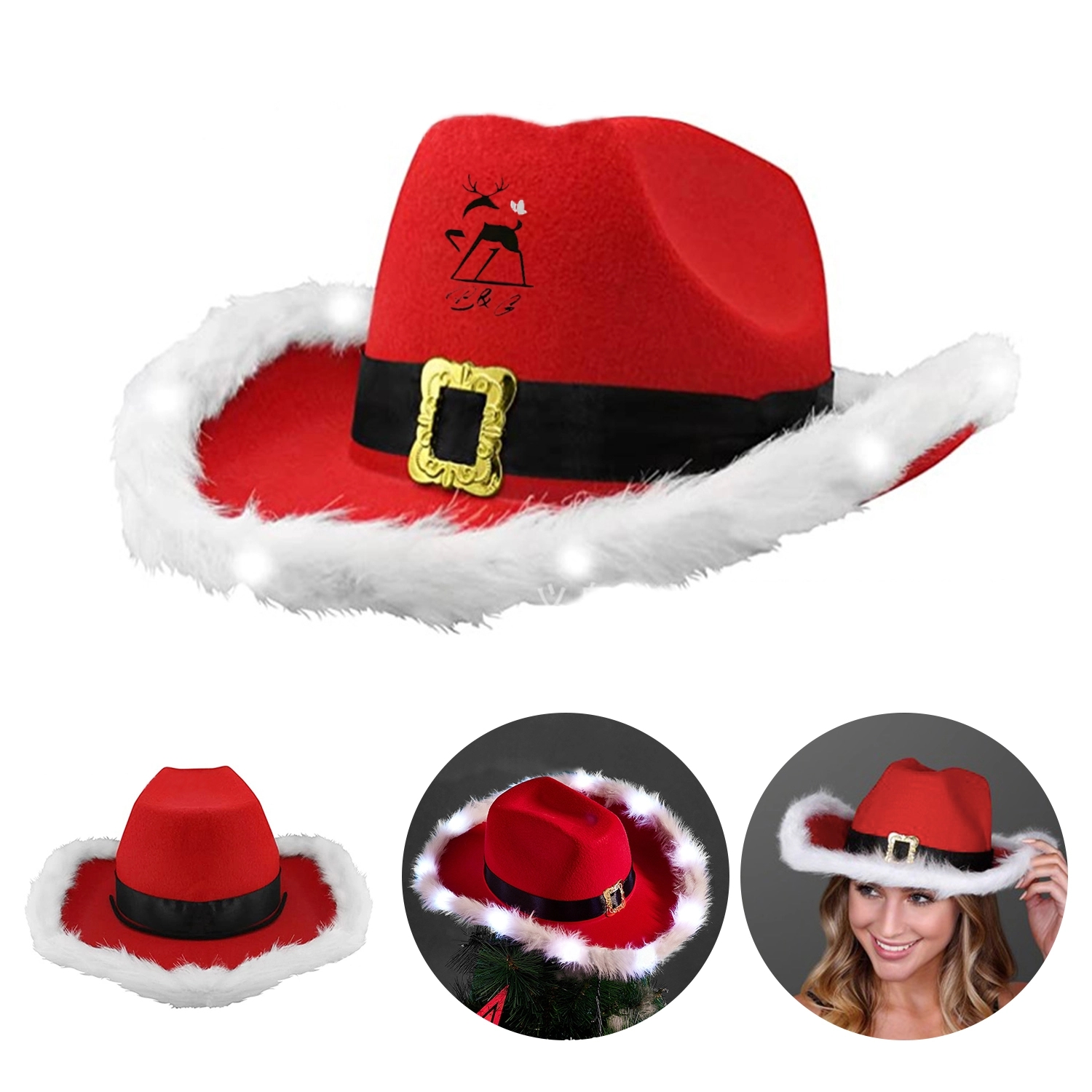 Santa Claus Christmas Hat, White Light Fur Trim 2