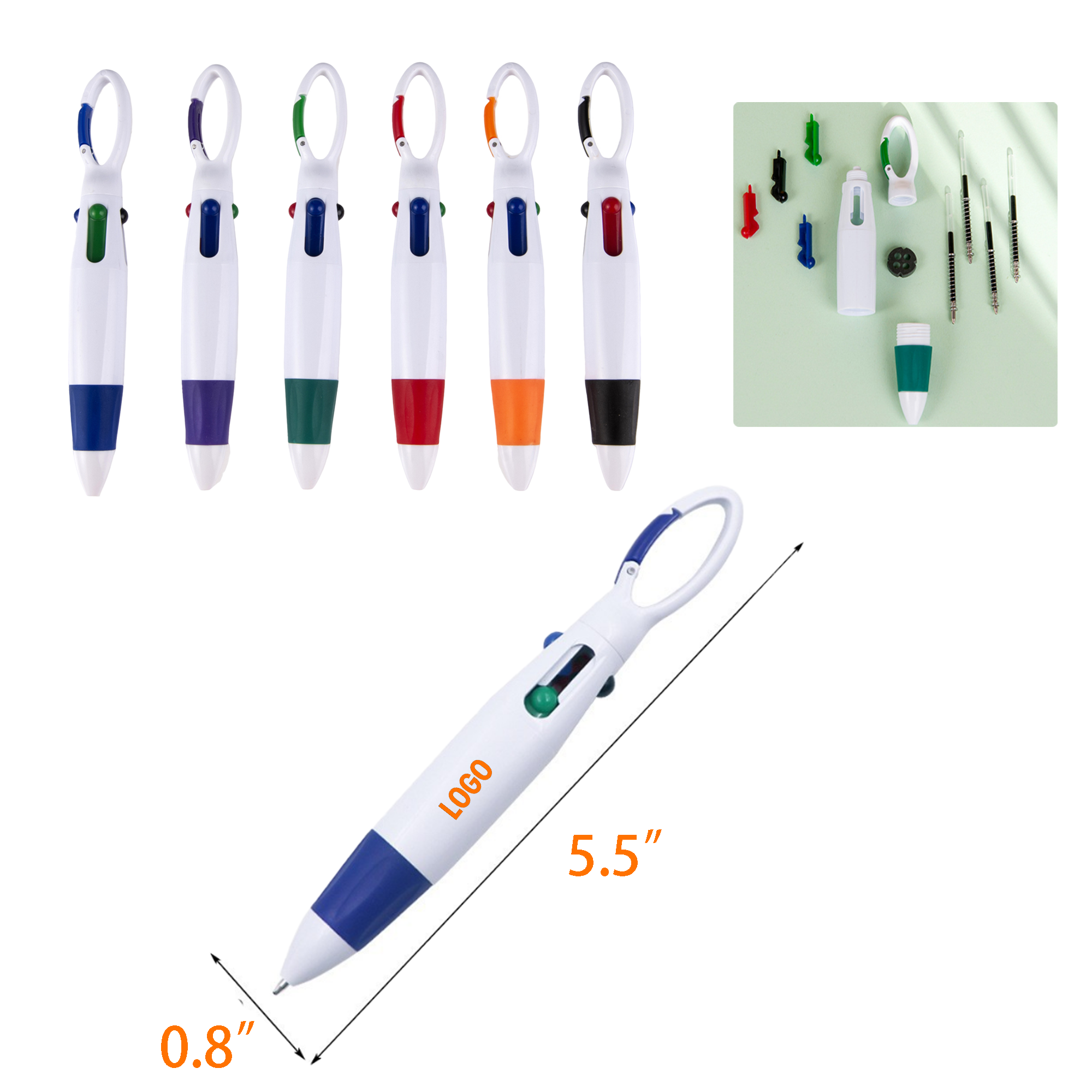 4-Color Carabiner Ballpoint Pen, custom pen with logo imprint 2