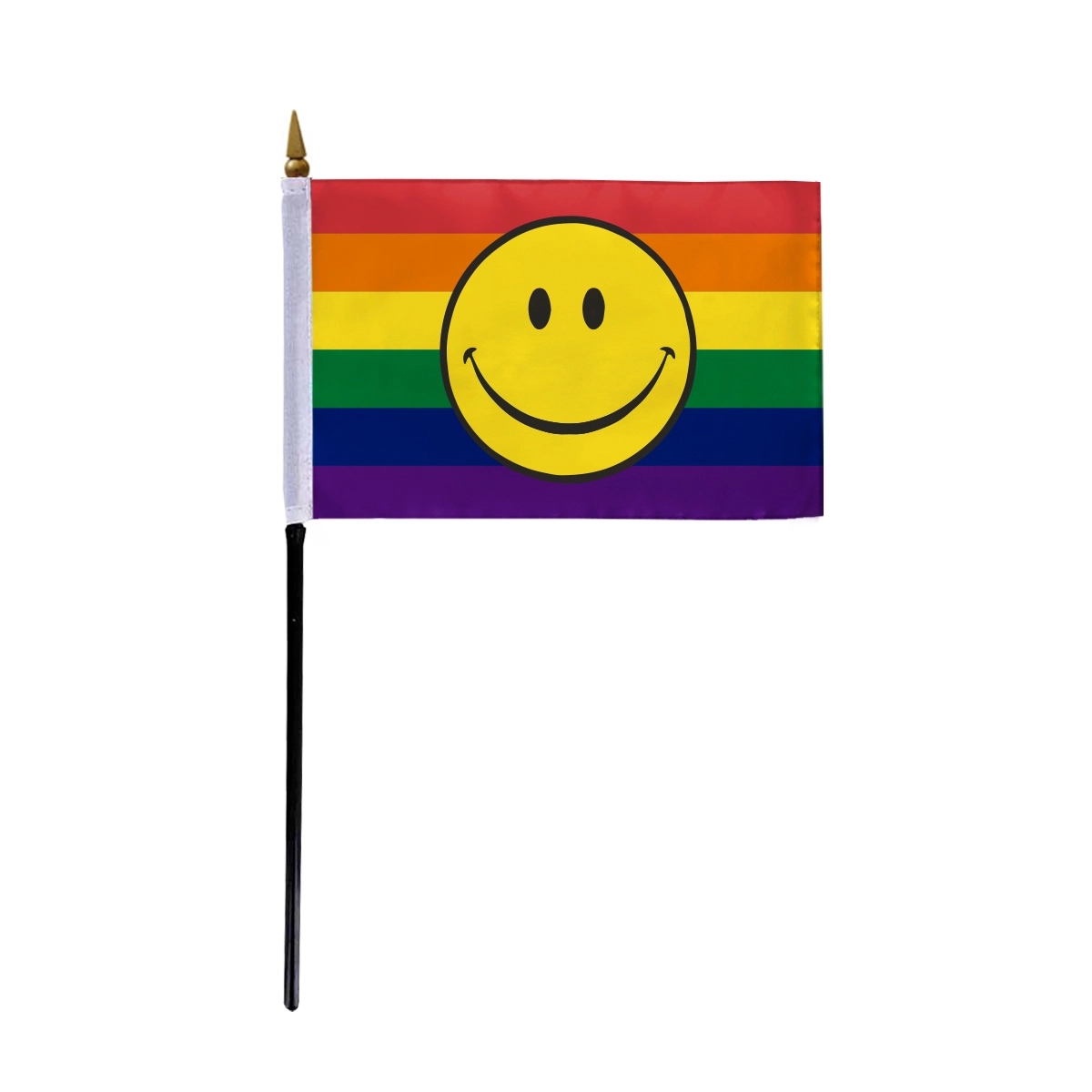 1ply Rainbow with smiley face Pride Stick Flag (Printed) 2