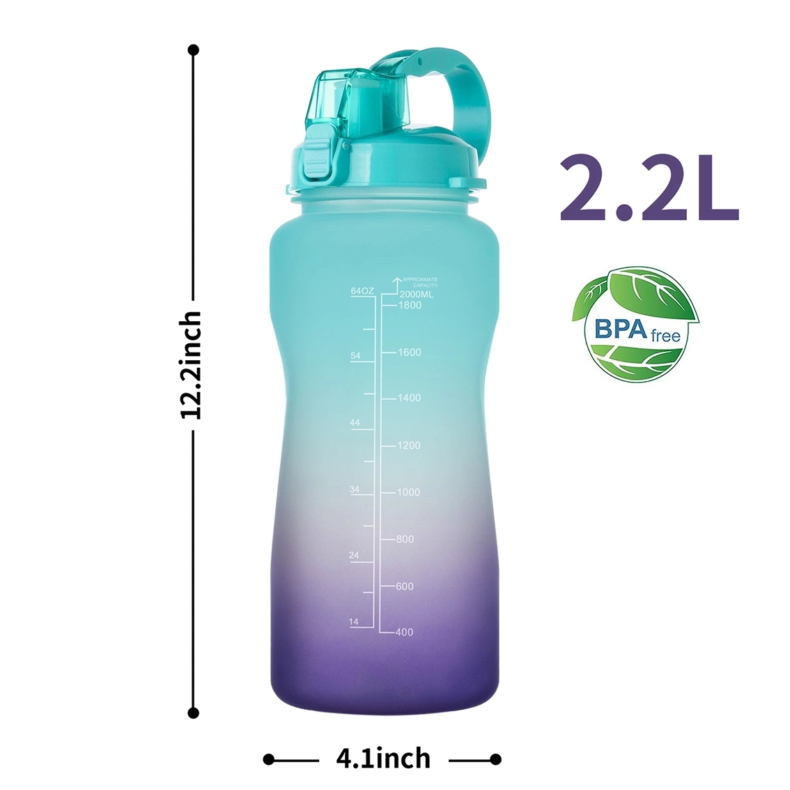 64oz Motivational Water Bottle with Time Marker & Straw 4