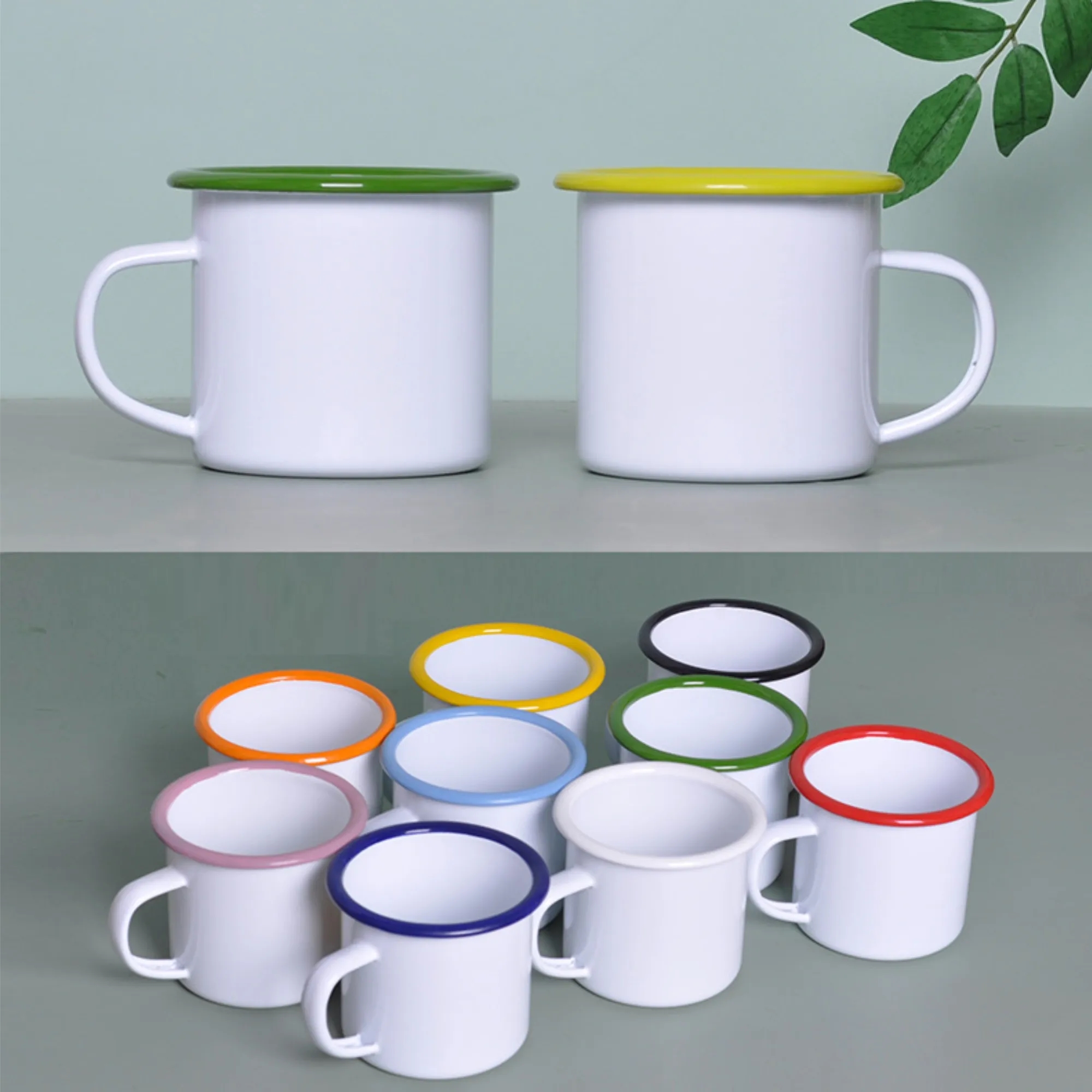 11 oz Enamel Campfire Mug Colored Rim Cup For Coffee Tea 1