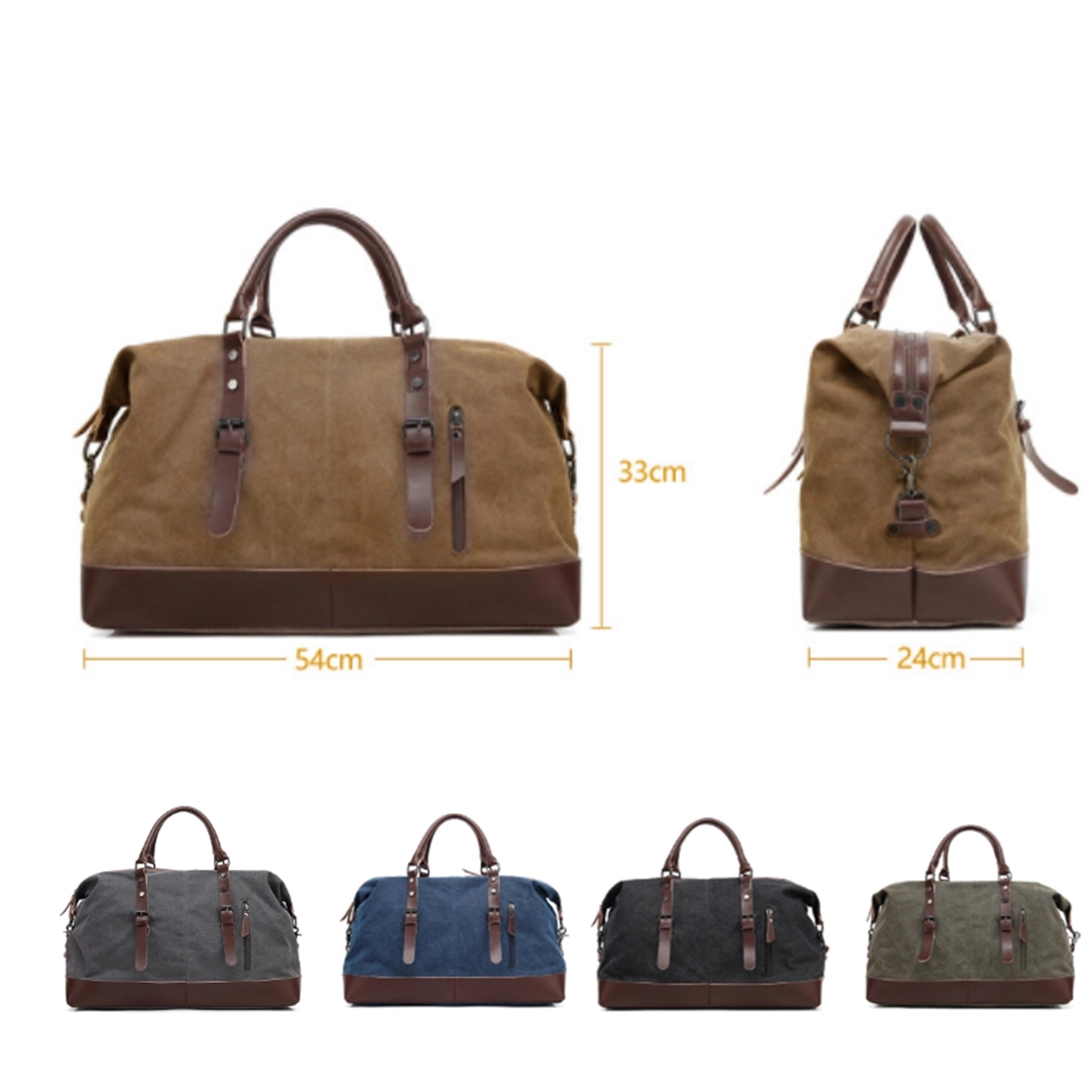 Canvas PU Leather Travel Tote Duffel Bag Carry On 6