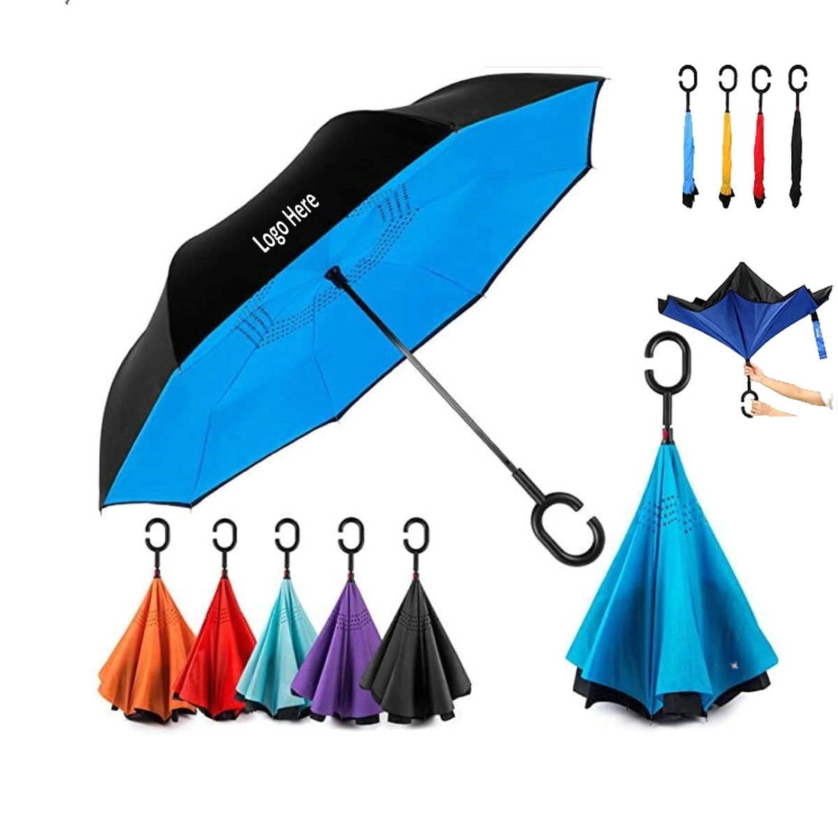 Double Layer Waterproof Car Inverted Umbrella with C-shaped 2