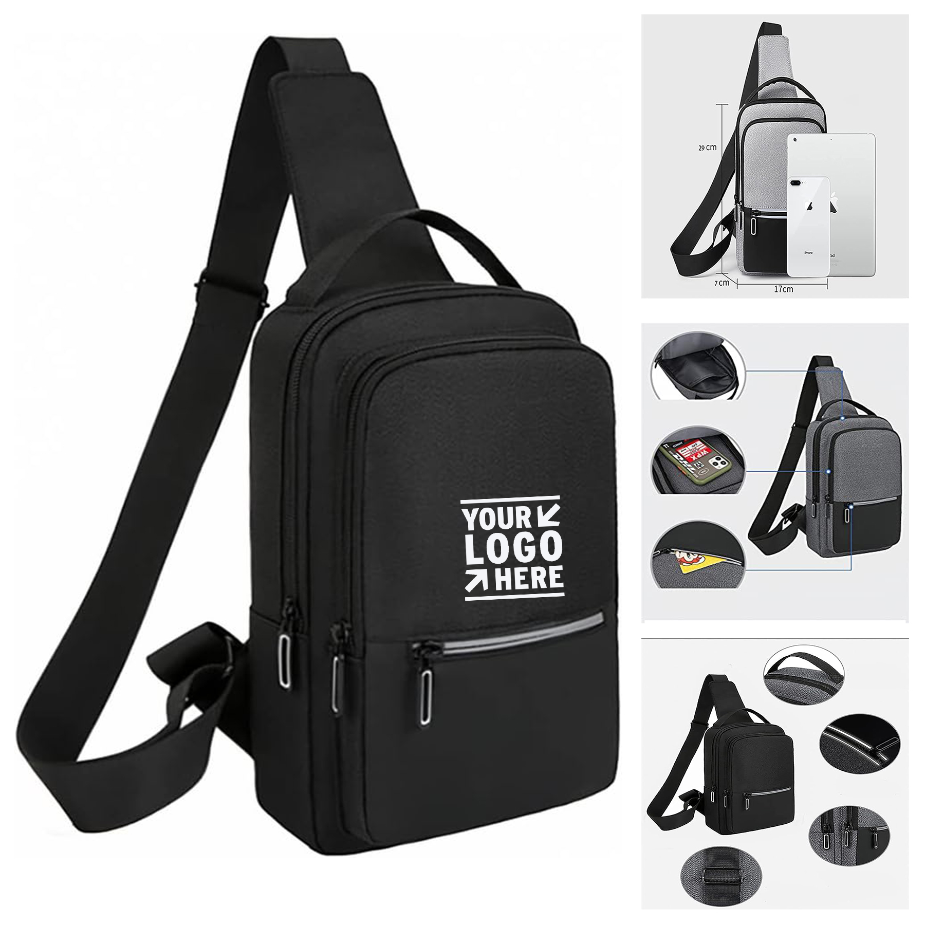 Small Sling Backpack Multipurpose Crossbody Chest Shoulder Bag With Reflective Strip 2